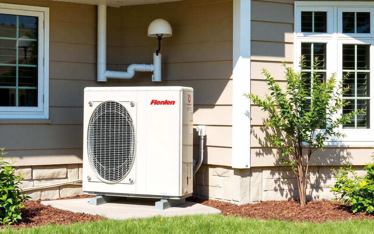New central air conditioning condenser unit at a Long Island home