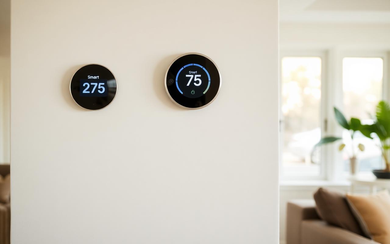 Smart thermostat on the wall of a modern Long Island home